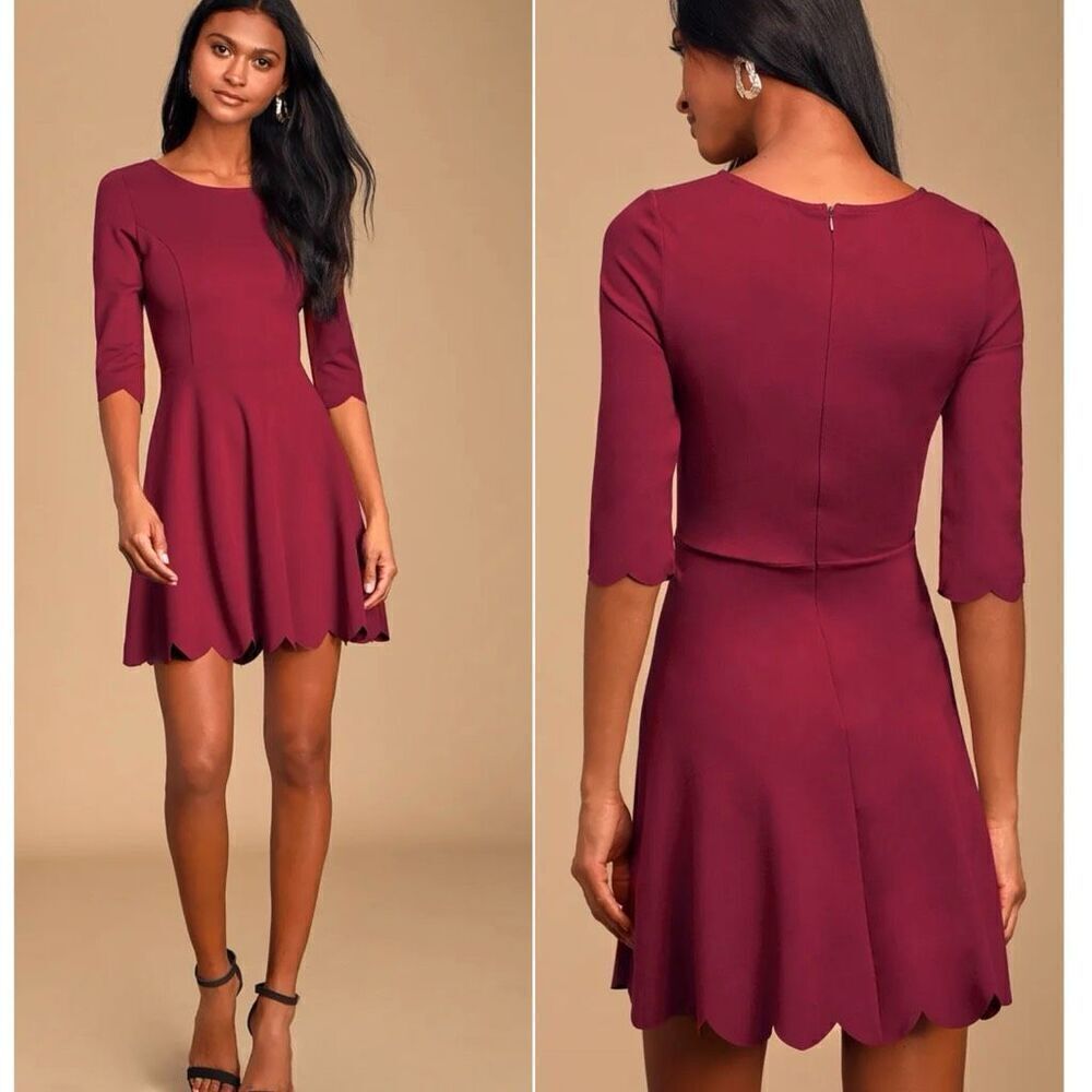 Lulus Cumulonimbus Clouds Burgundy Skater Dress